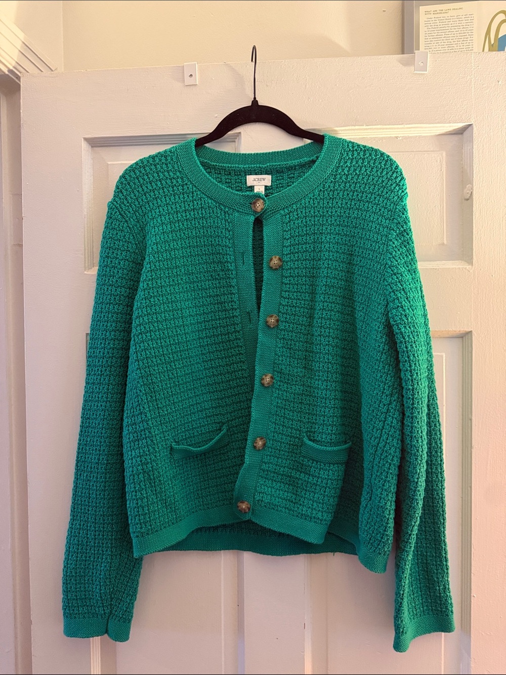 J. Crew Jade Green Textured Button-Front Cardigan